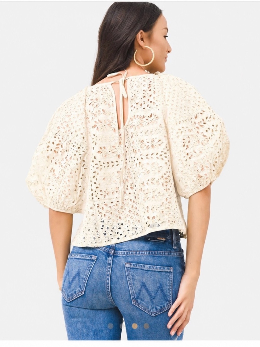 RHODE Cream Eyelet Lace Strapless Top